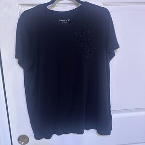 Torrid Black Short Sleeve Tee with Floral Detail